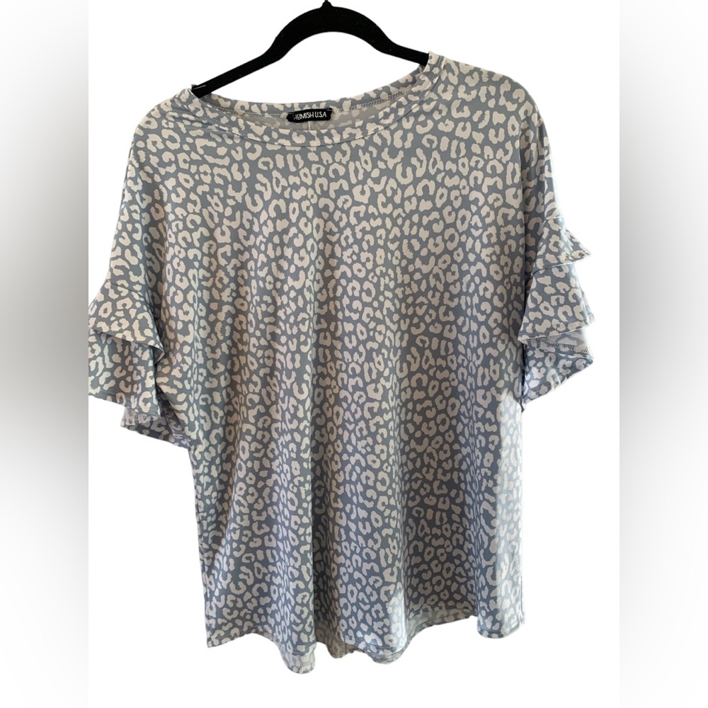 hemish U.S.A T-Shirt Womens Xl Blue Leopard Short Sleeve Round‎ Neck Casual